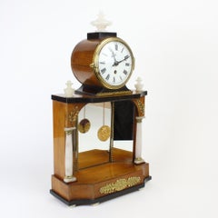 Early 19th Century Austrian Biedermeier Library Walnut Alabaster Mantle Clock