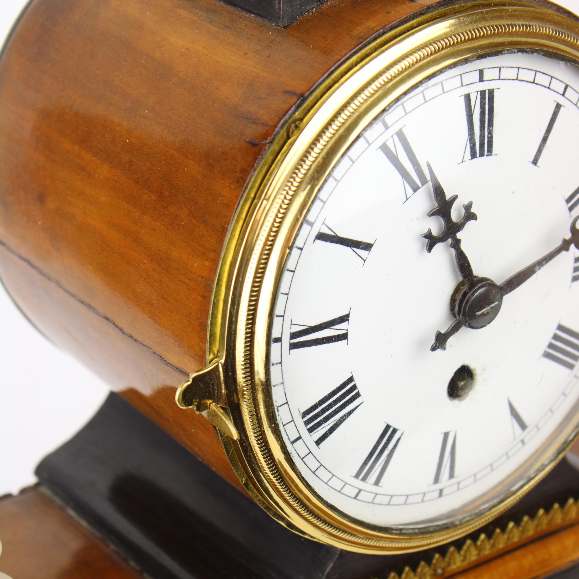 Early 19th Century Austrian Biedermeier Library Walnut Alabaster Mantle Clock For Sale 3