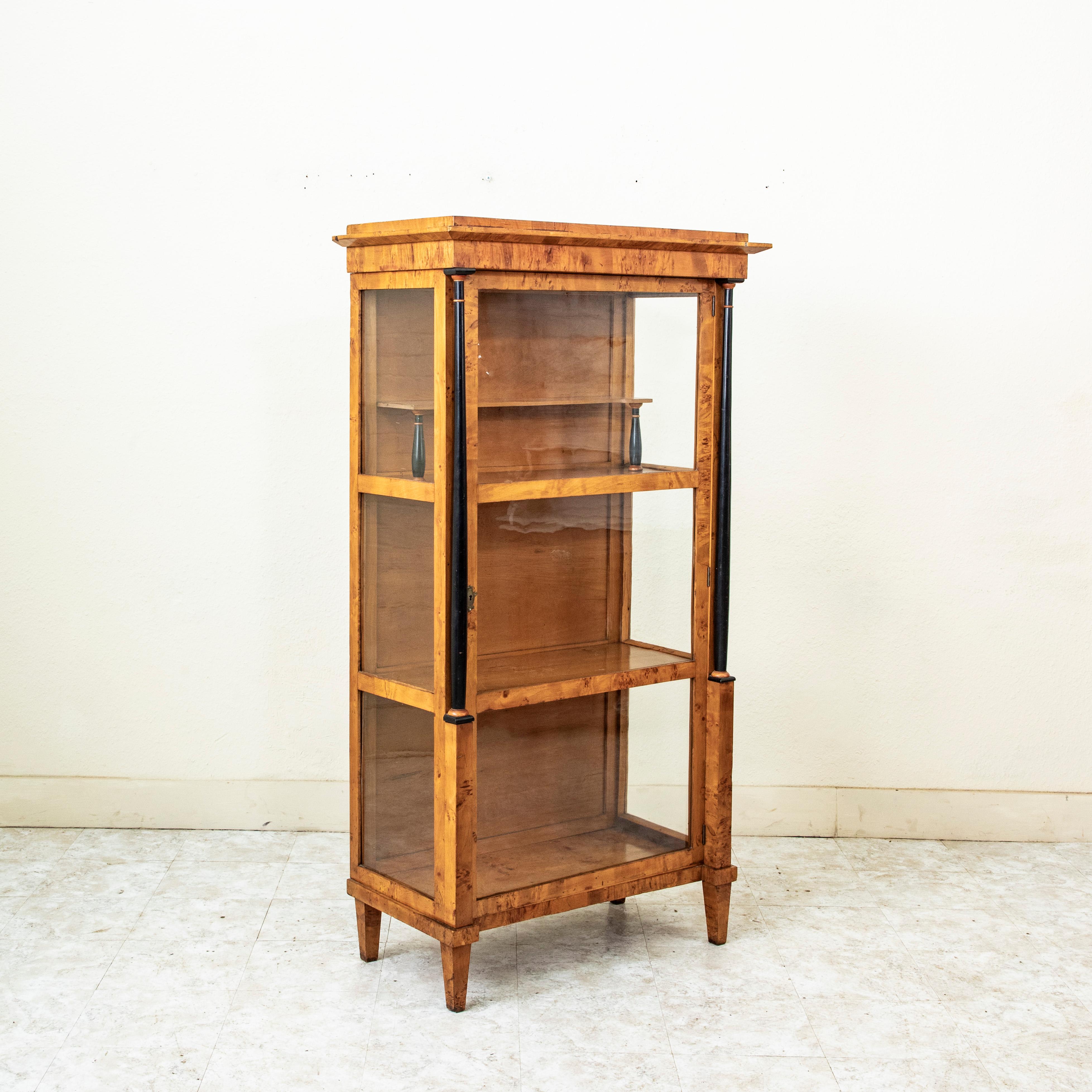 Early 19th Century Austrian Biedermeier Period Burl Birch Vitrine, Blown Glass (Österreichisch) im Angebot