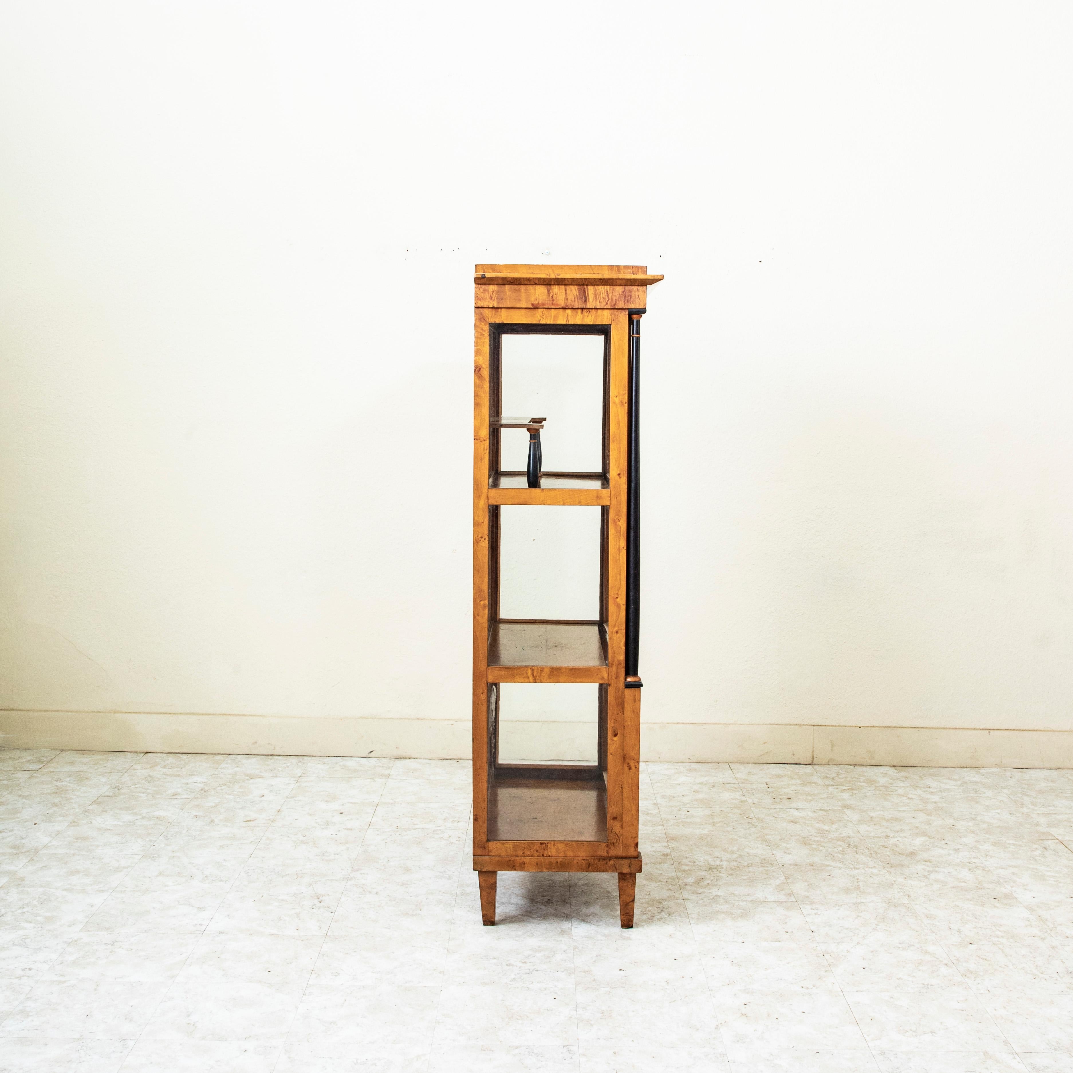 Early 19th Century Austrian Biedermeier Period Burl Birch Vitrine, Blown Glass (19. Jahrhundert) im Angebot