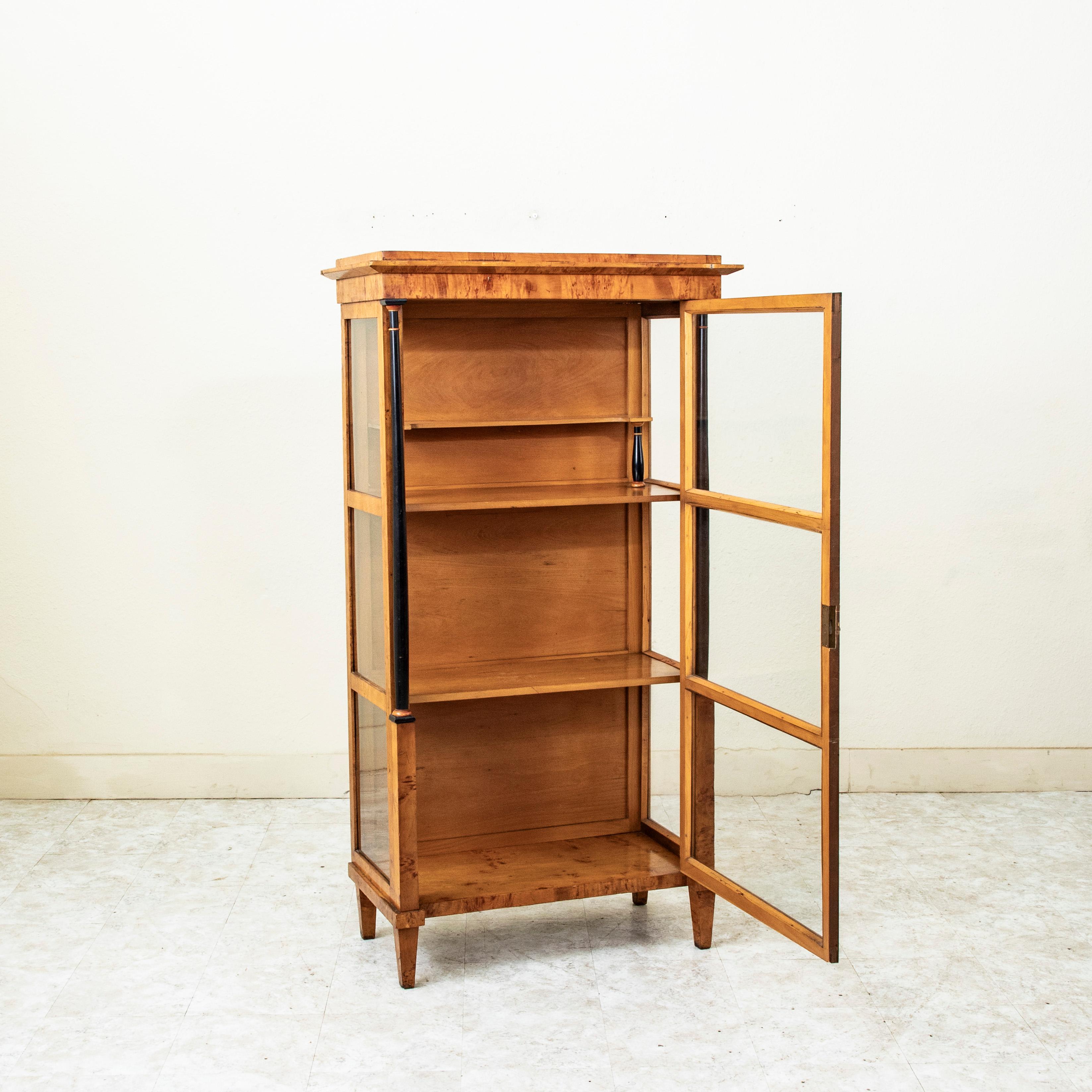 Early 19th Century Austrian Biedermeier Period Burl Birch Vitrine, Blown Glass (Geblasenes Glas) im Angebot