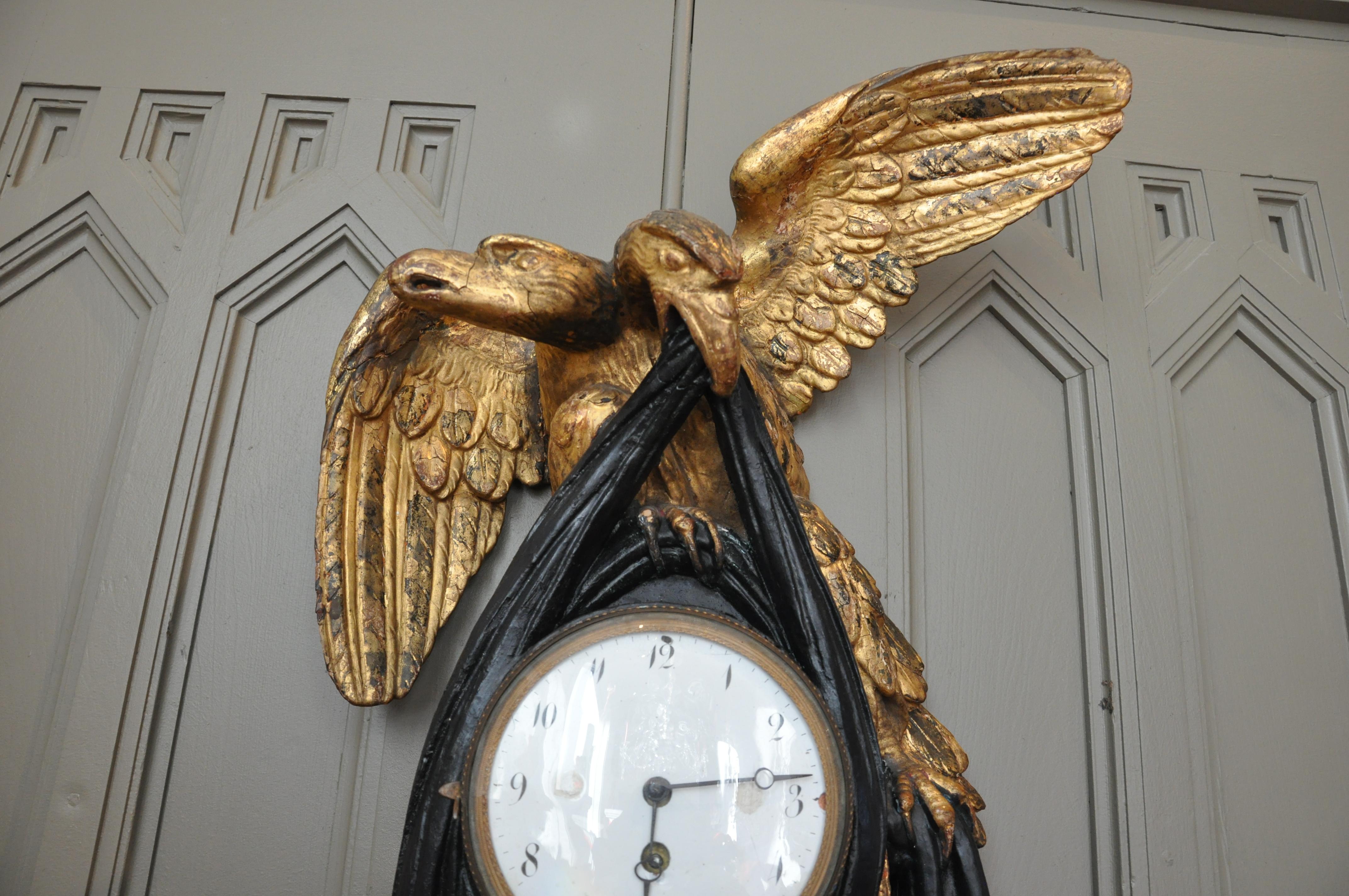 Giltwood Early 19th Century Austrian Neoclassical Parcel Gilt Wooden Wall Clock