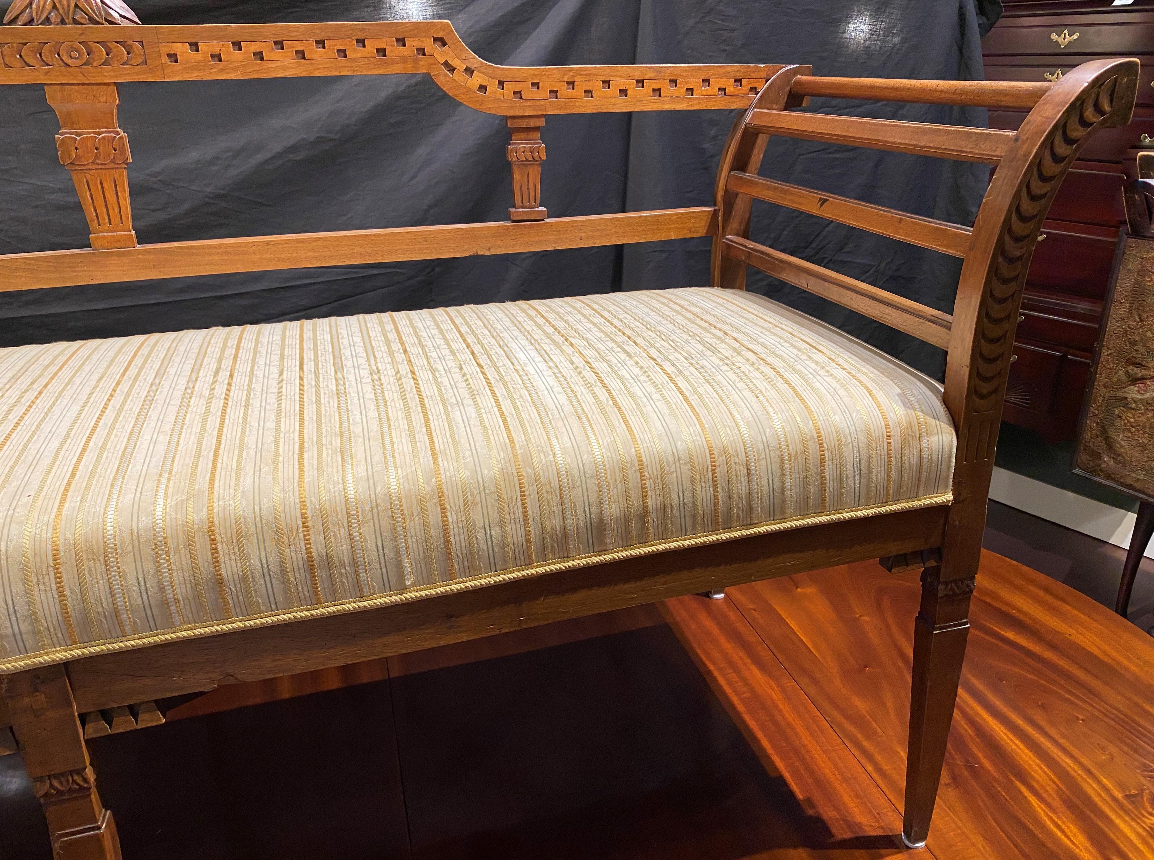 Early 19th Century Austrian Upholstered Settee with Nicely Carved Elements In Good Condition For Sale In Milford, NH