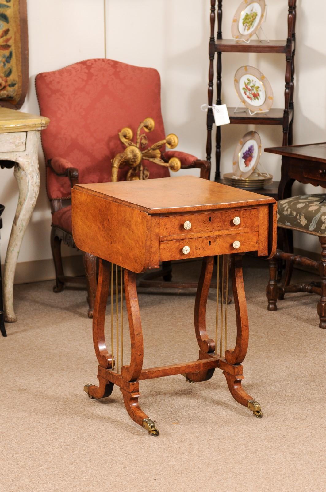 Early 19th Century Baltic Sewing Table in Birch with Drop Leaves, 2 Drawers For Sale 8