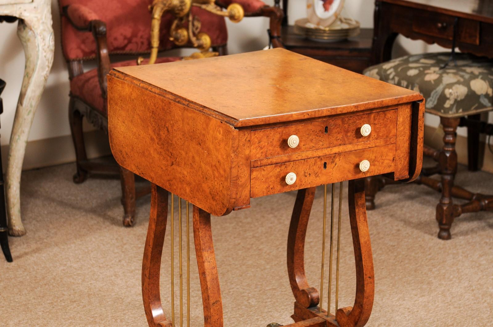 Early 19th Century Baltic Sewing Table in Birch with Drop Leaves, 2 Drawers For Sale 9