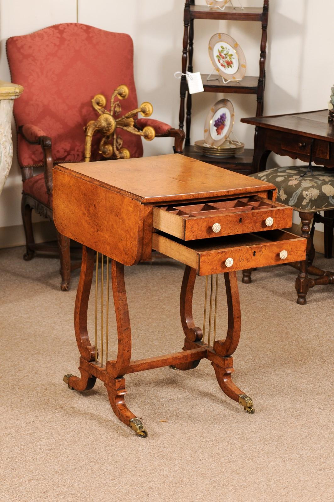 Early 19th Century Baltic Sewing Table in Birch with Drop Leaves, 2 Drawers For Sale 11