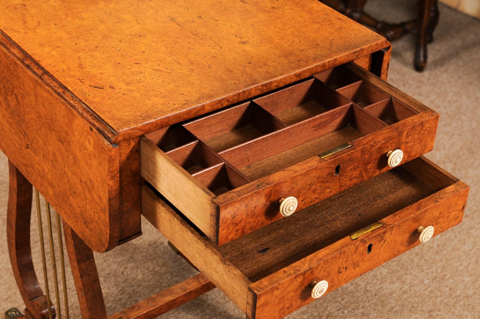 Early 19th Century Baltic Sewing Table in Birch with Drop Leaves, 2 Drawers For Sale 12