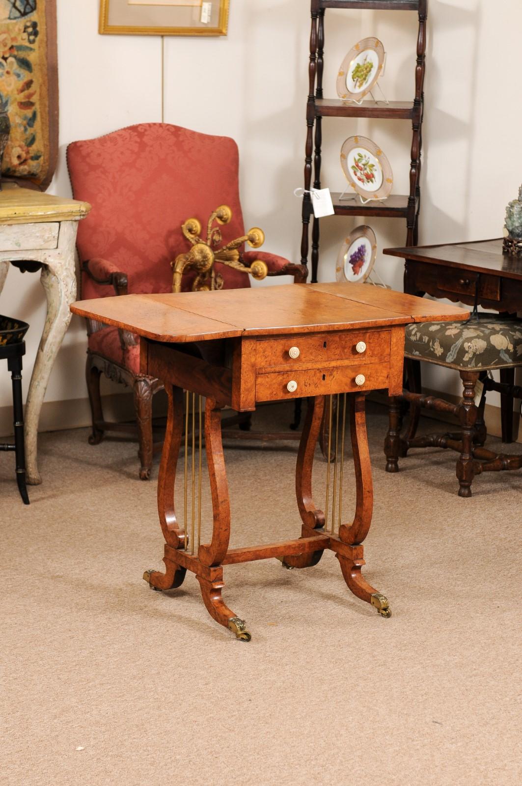 Early 19th Century Baltic Sewing Table in Birch with Drop Leaves, 2 Drawers For Sale 13