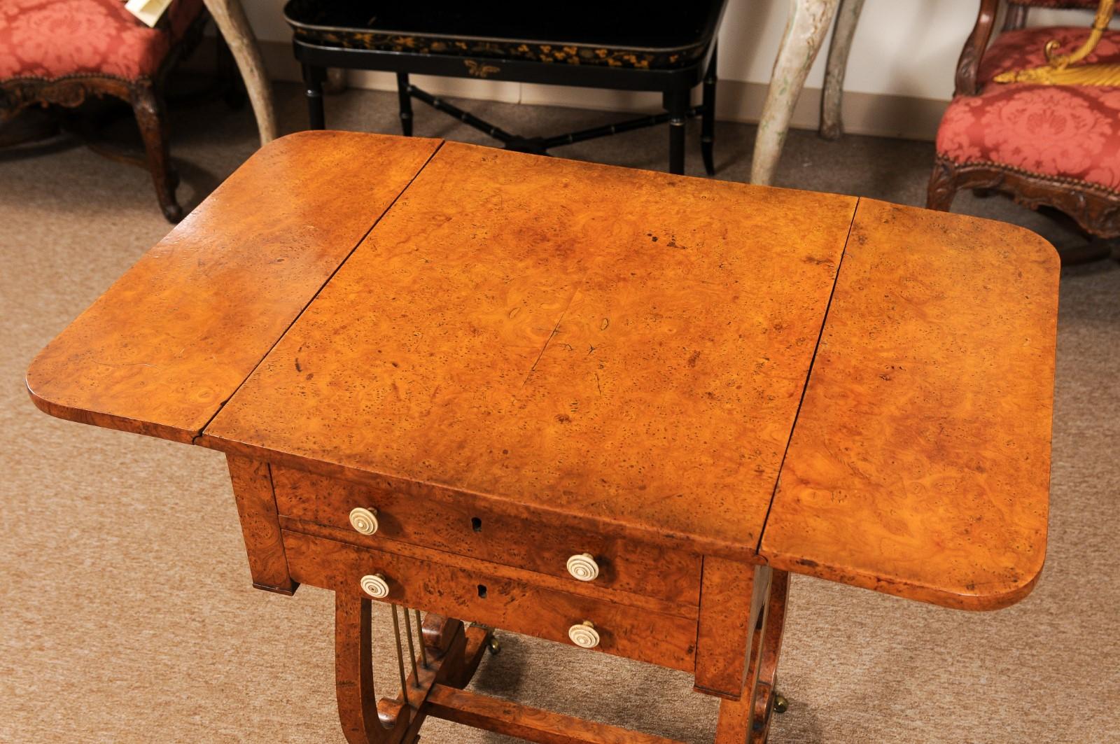 Early 19th Century Baltic Sewing Table in Birch with Drop Leaves, 2 Drawers In Good Condition For Sale In Atlanta, GA