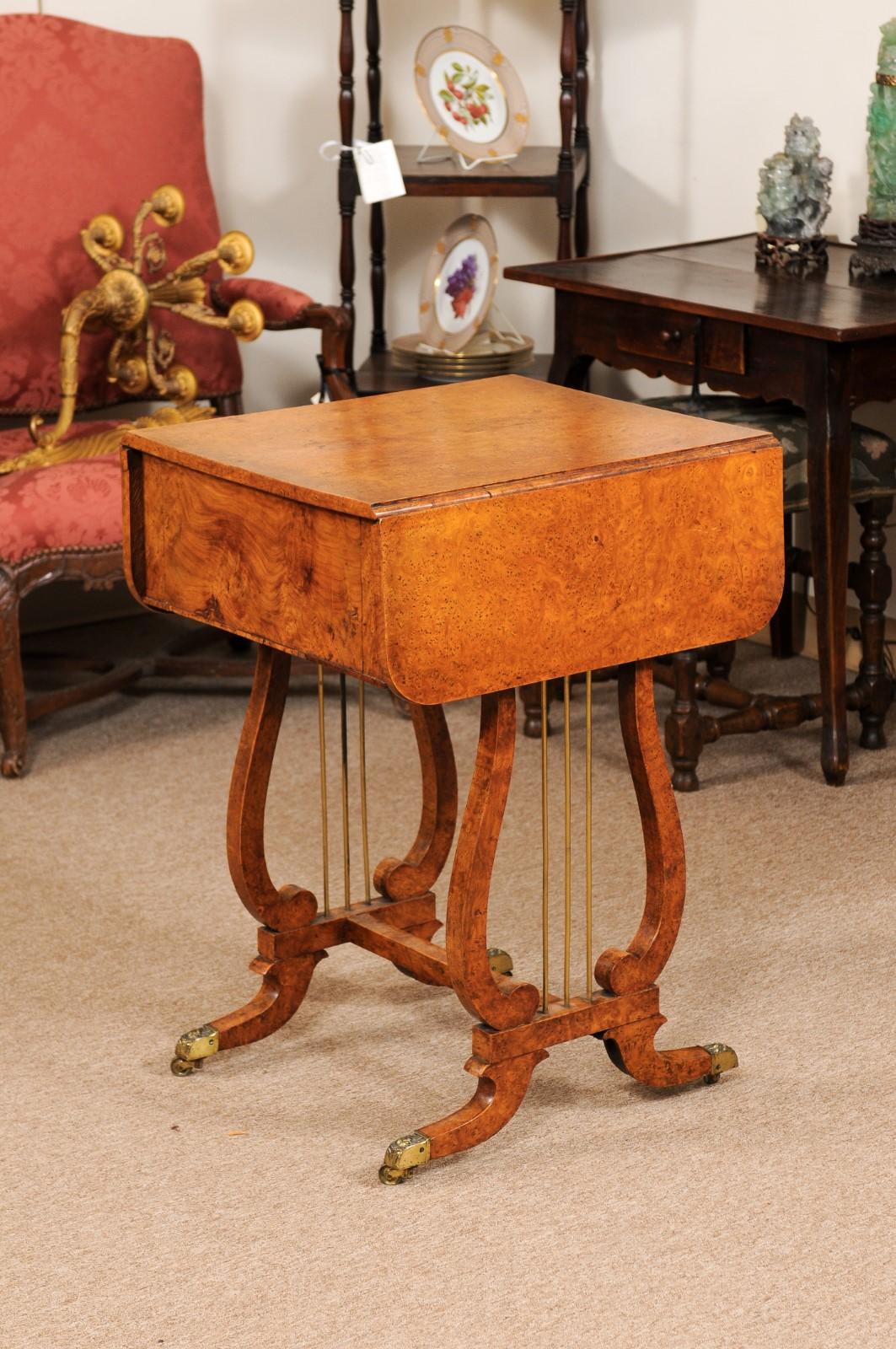 Early 19th Century Baltic Sewing Table in Birch with Drop Leaves, 2 Drawers For Sale 2