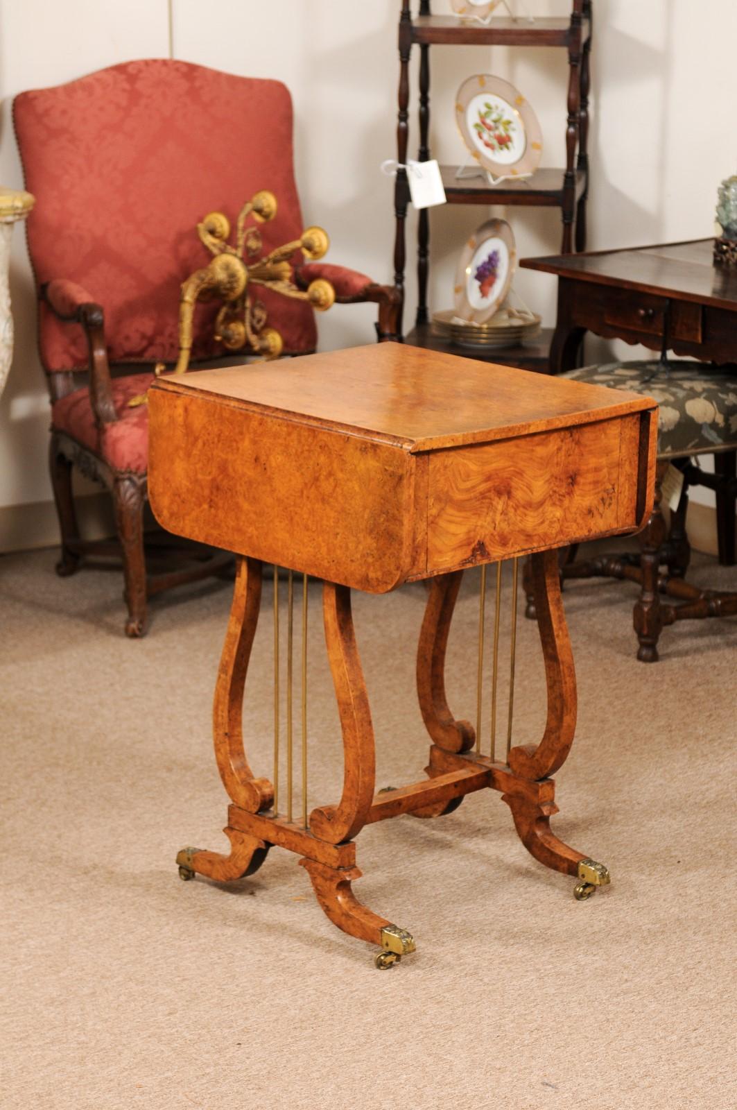 Early 19th Century Baltic Sewing Table in Birch with Drop Leaves, 2 Drawers For Sale 4
