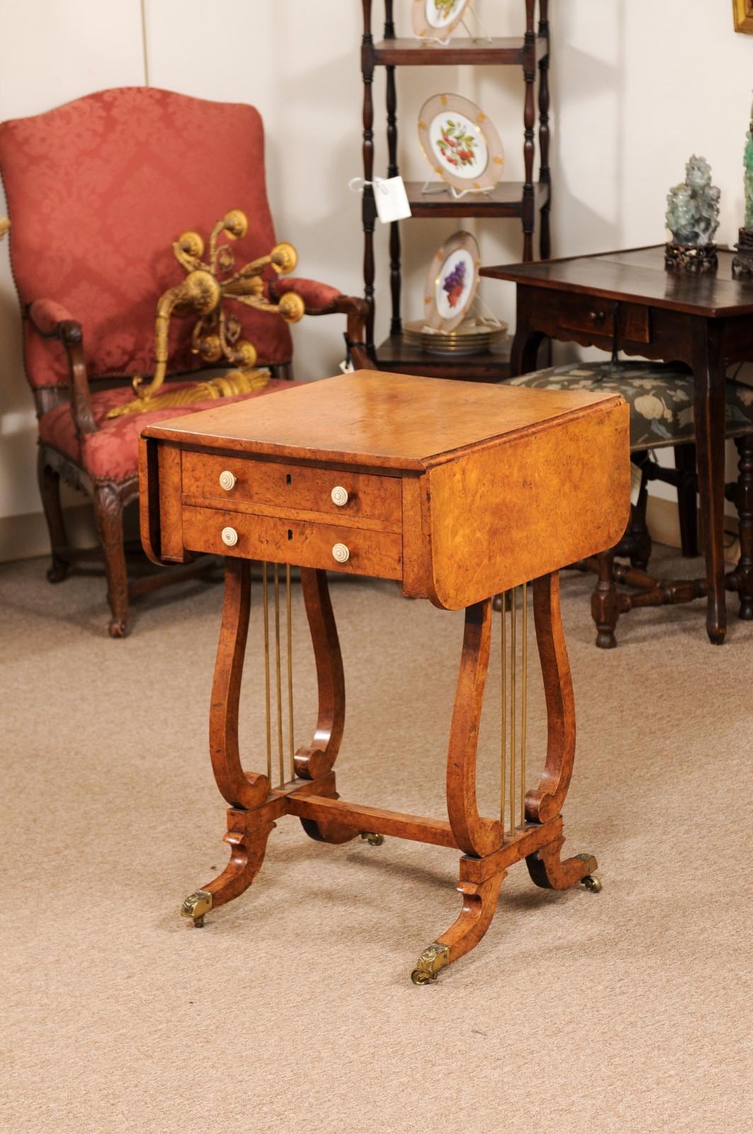 Early 19th Century Baltic Sewing Table in Birch with Drop Leaves, 2 Drawers For Sale 6