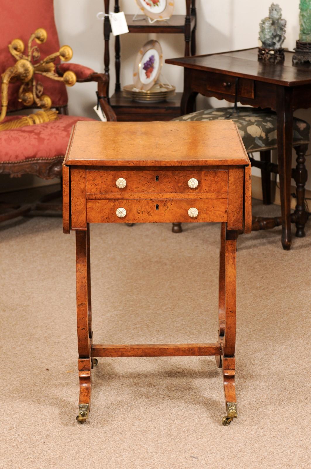 Early 19th Century Baltic Sewing Table in Birch with Drop Leaves, 2 Drawers For Sale 7