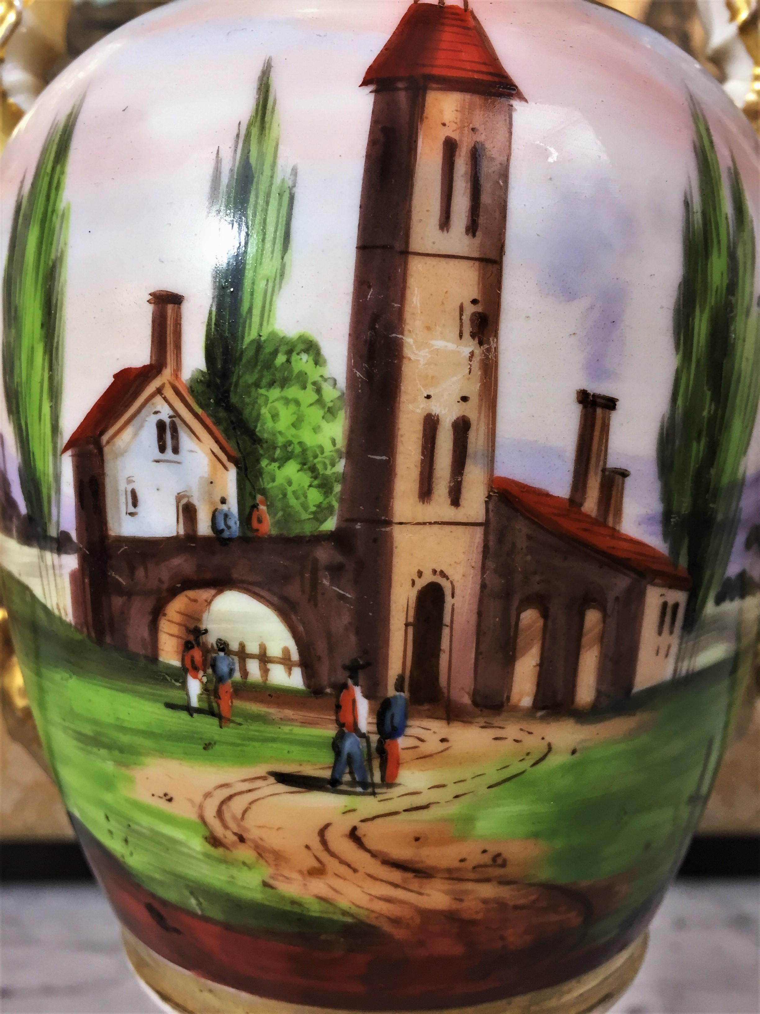 Early 19th Century Baluster Vase in Porcelain Paris Painted and Gilded by Hand For Sale 6