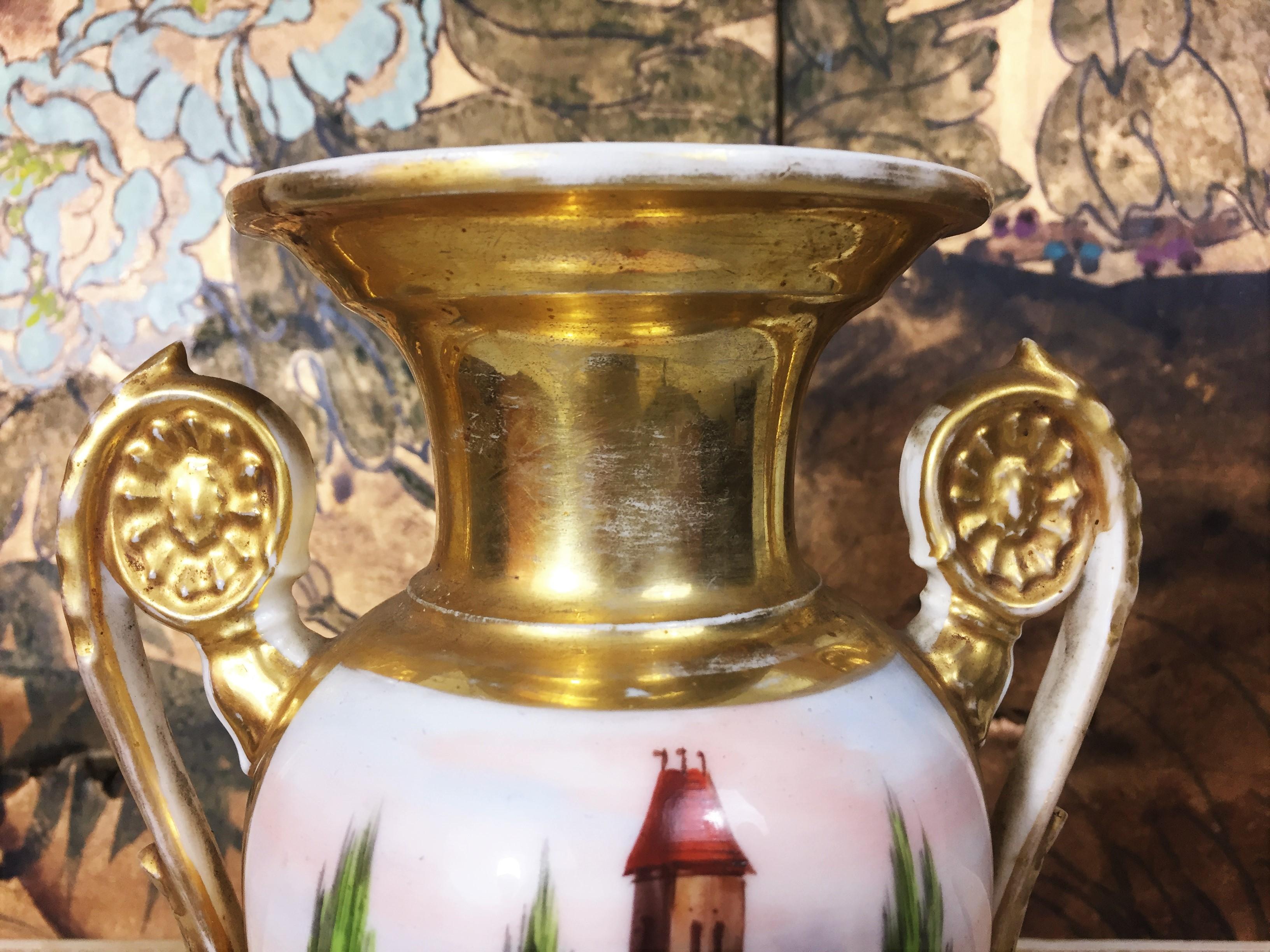 Louis XVI Early 19th Century Baluster Vase in Porcelain Paris Painted and Gilded by Hand For Sale