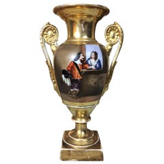 Early 19th Century Baluster Vase in Porcelain Paris Painted and Gilded by Hand