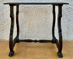 Early 19th Century Baroque Spanish Side Table with Lyre Legs and Marquetry Top