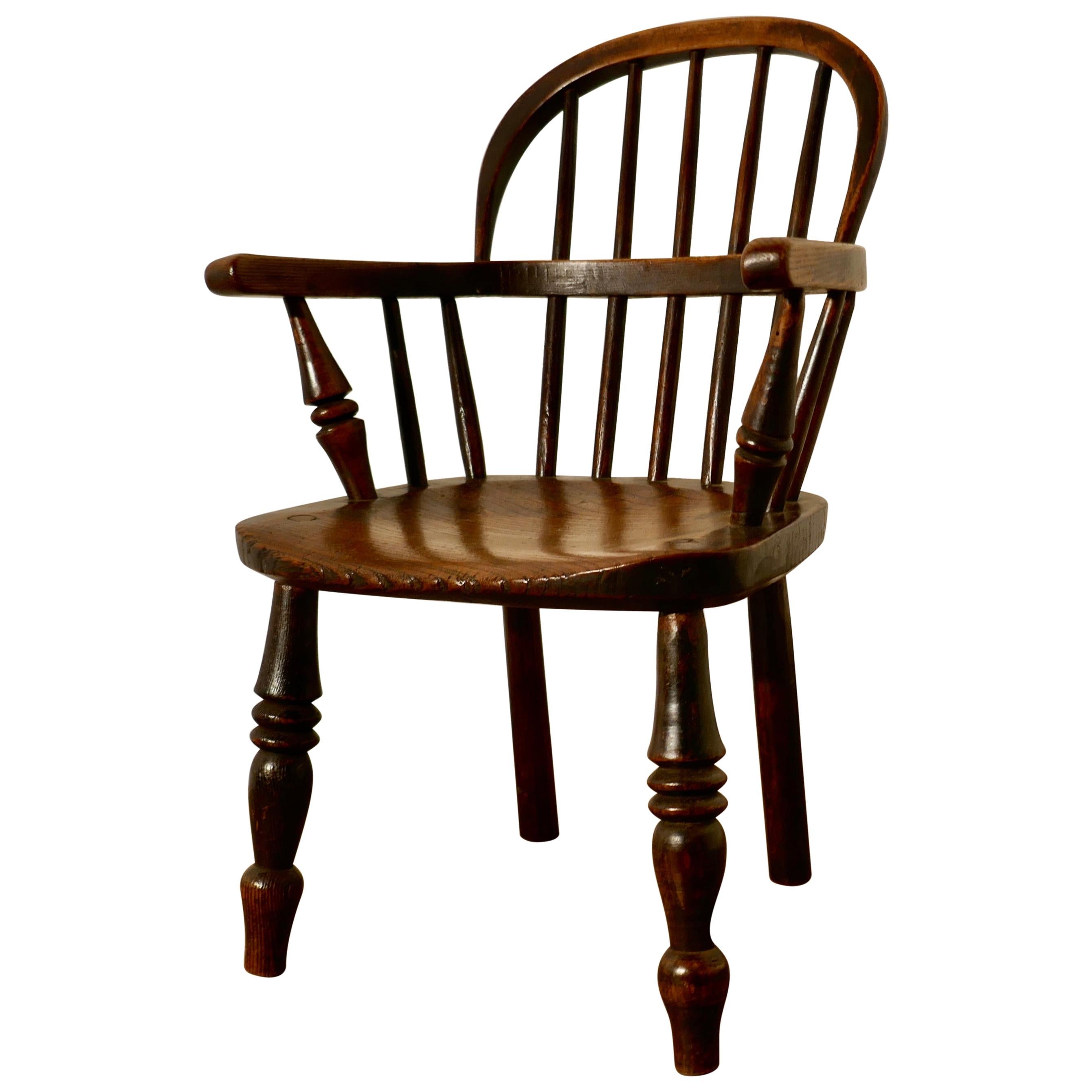 Early 19th Century Beech and Elm Childs Country Carver Chair For Sale
