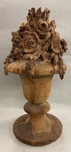 Early 19th Century Belgian Carved Wooden Floral Urn, Probably Architectural
