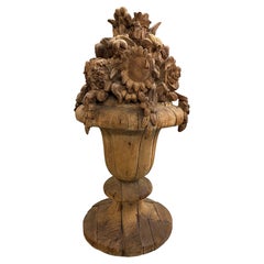 Early 19th Century Belgian Carved Wooden Floral Urn, Probably Architectural