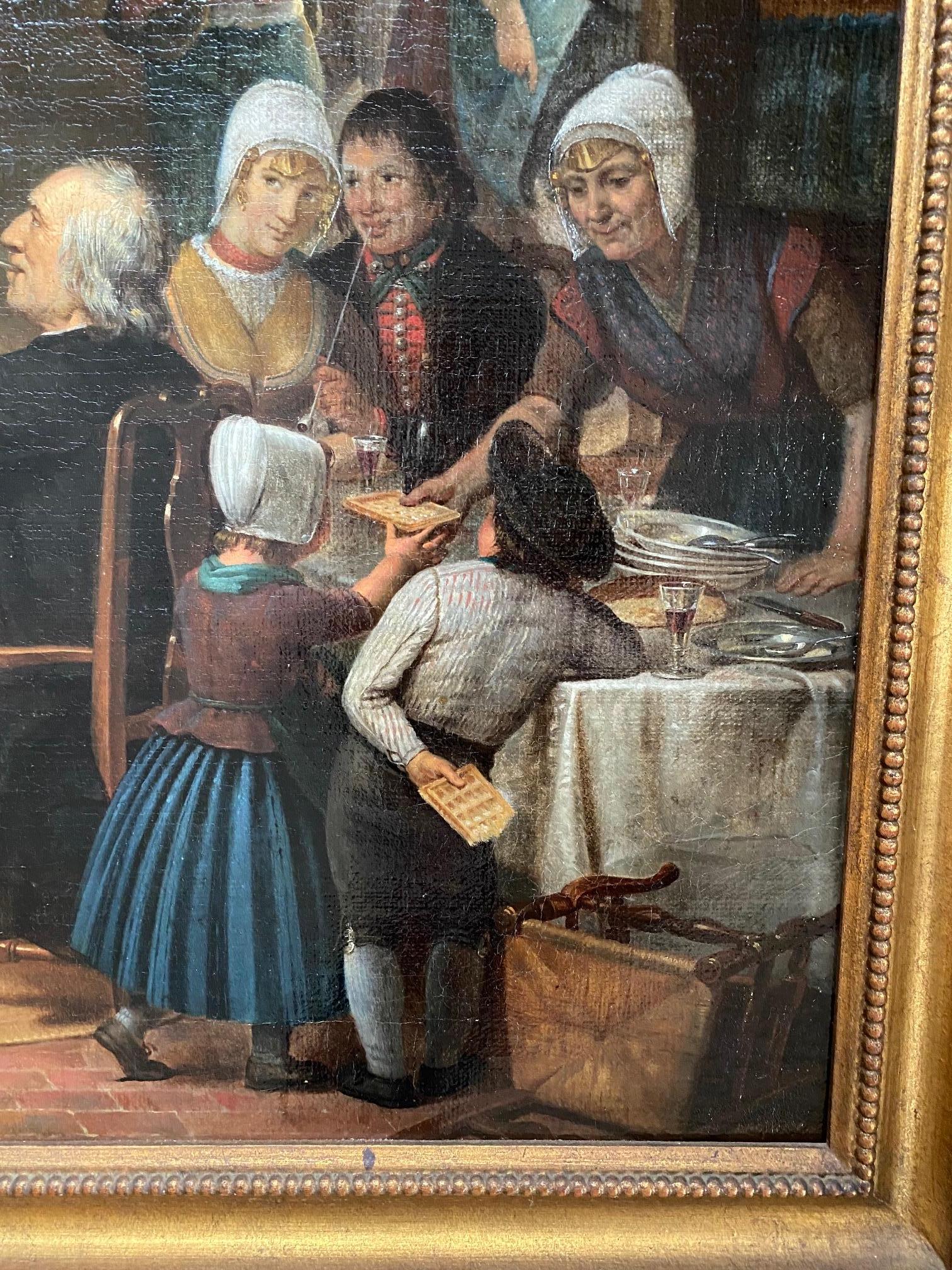 Peint à la main Peinture de genre belge du début du 19e siècle d'un mariage en vente