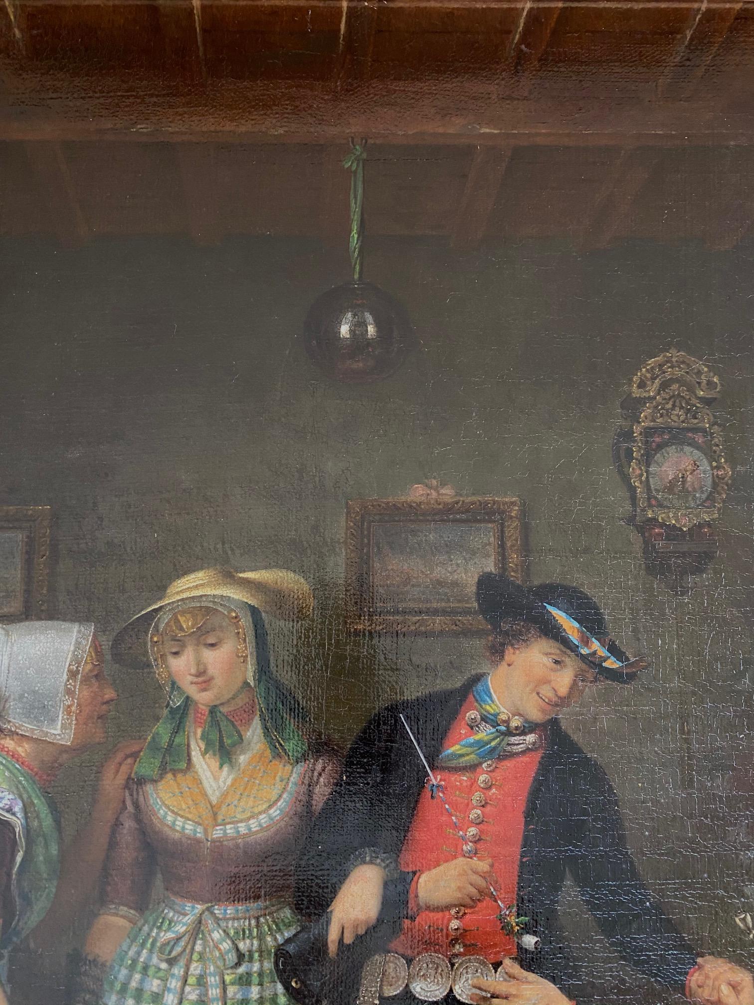 Hand-Painted Early 19th Century Belgian Genre Painting of a Wedding For Sale