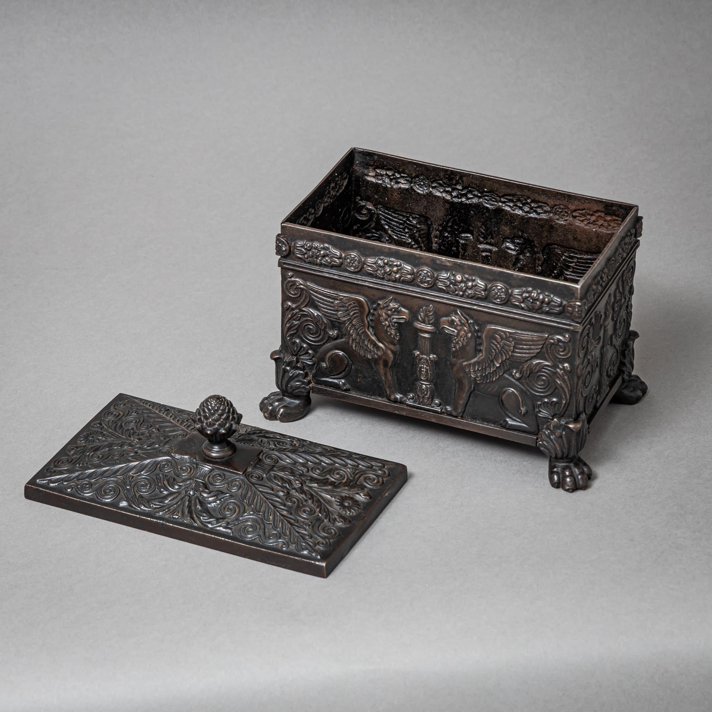 Early 19th Century Berlin Iron Tobacco Box with Griffin Decoration For Sale 1