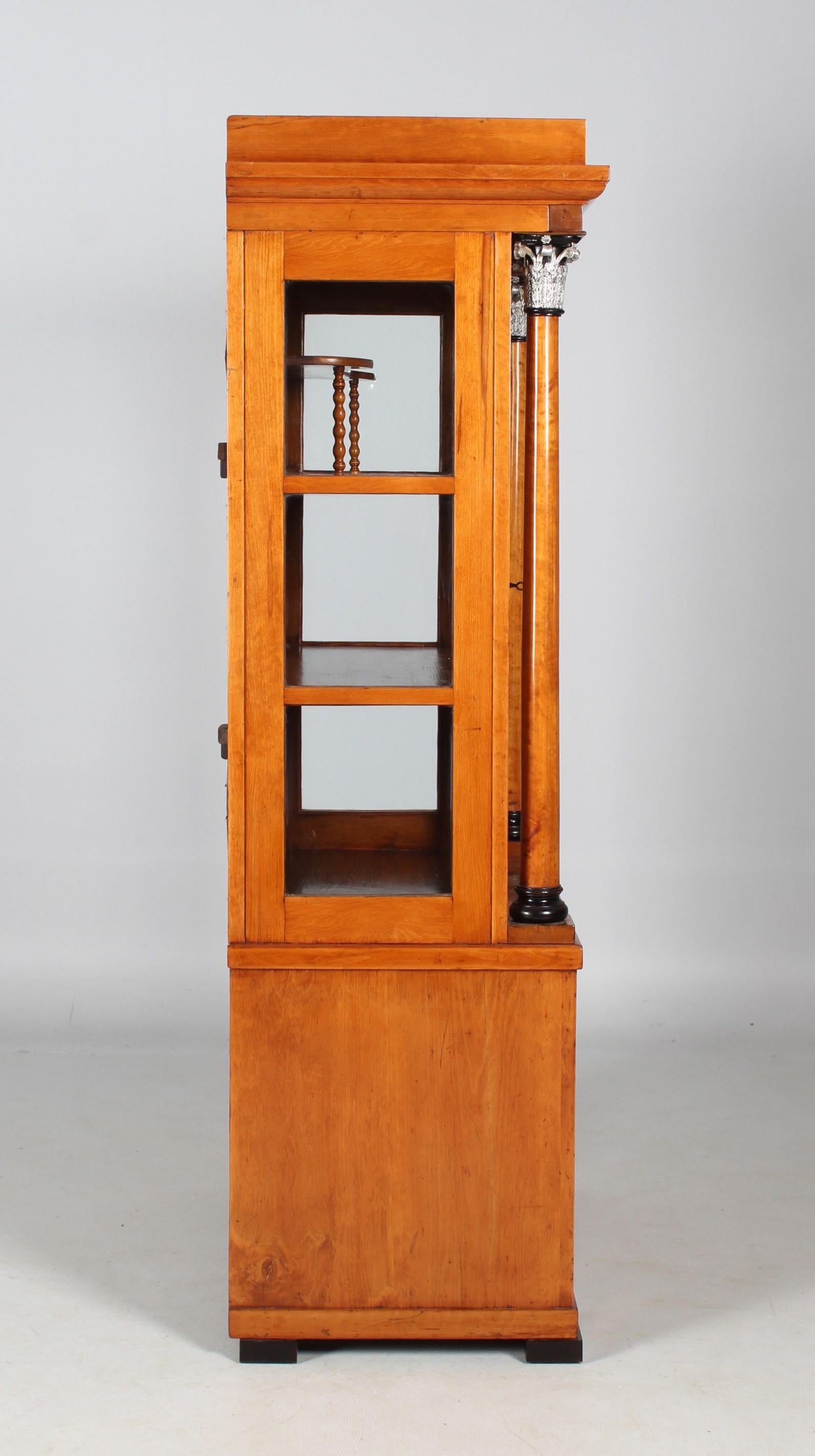 Early 19th Century Biedermeier Display Cabinet with Columns, Vitrine, Birch For Sale 7