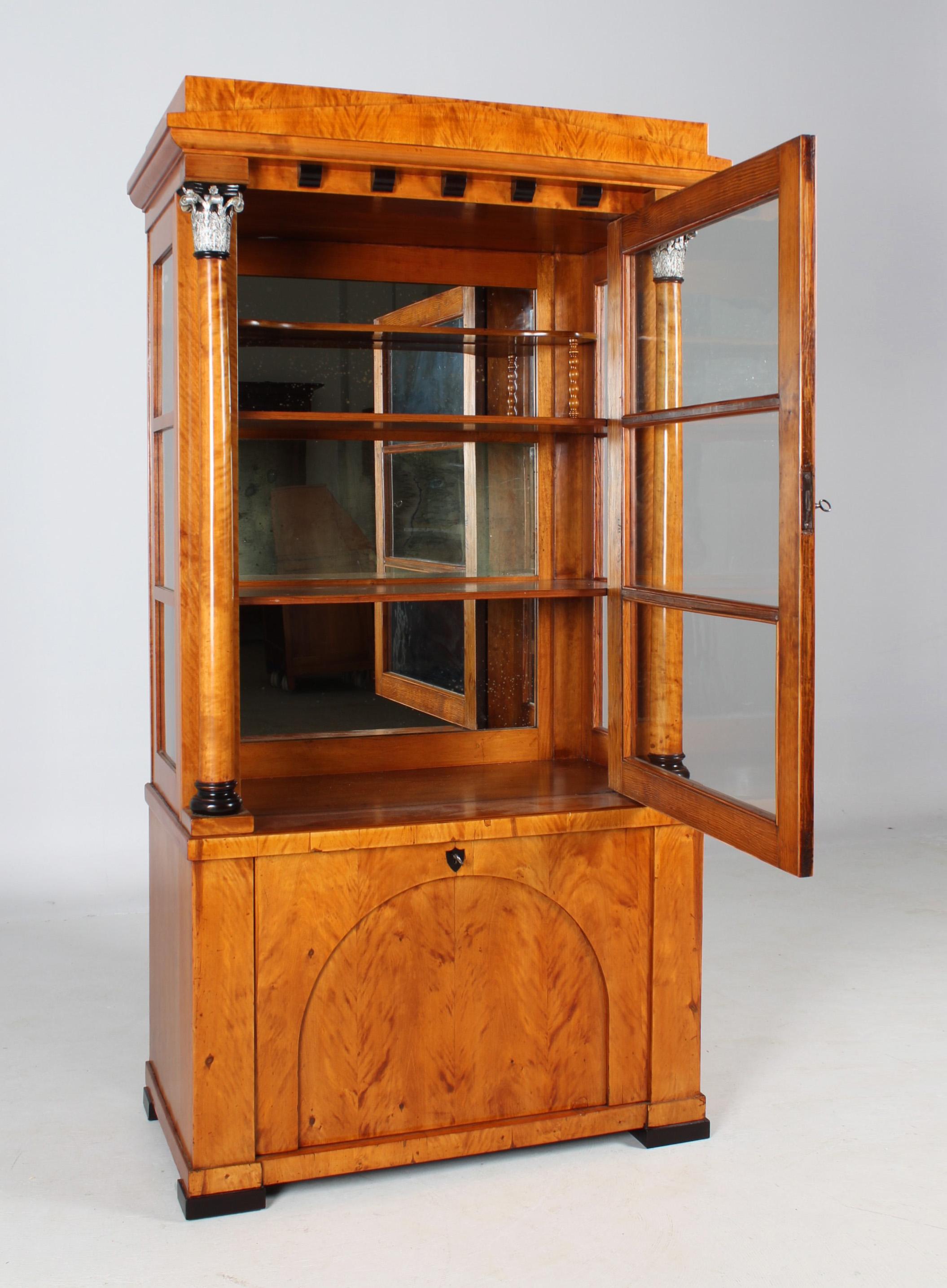 Early 19th Century Biedermeier Display Cabinet with Columns, Vitrine, Birch For Sale 2