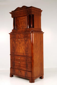 Early 19th Century Biedermeier Mahogany Secretary Cabinet with Superstructure