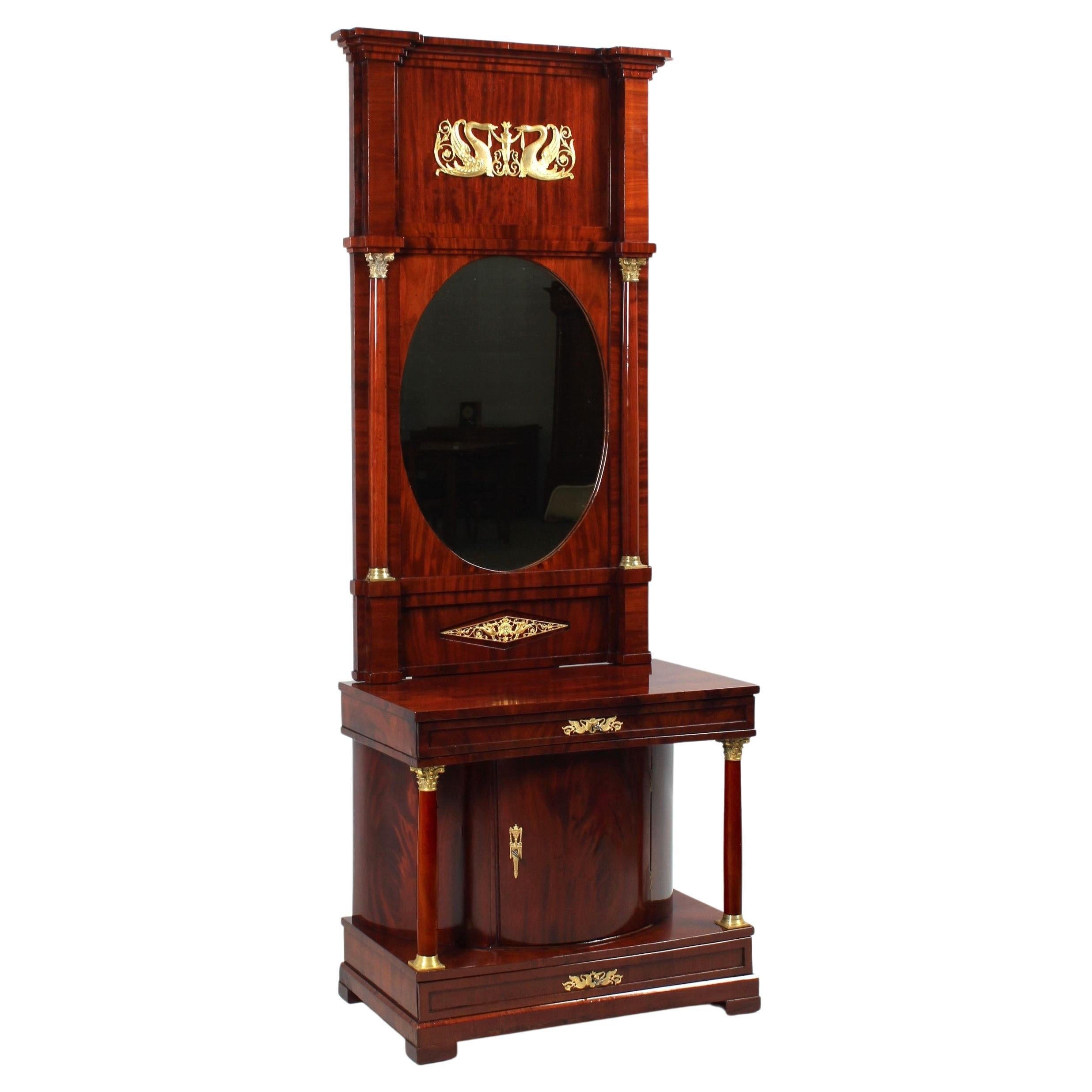 Early 19th Century Biedermeier or Empire Demi Lune Console with Mirror