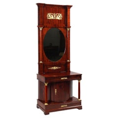 Consola Demi Lune de principios del siglo XIX, de estilo Biedermeier o Imperio, con espejo