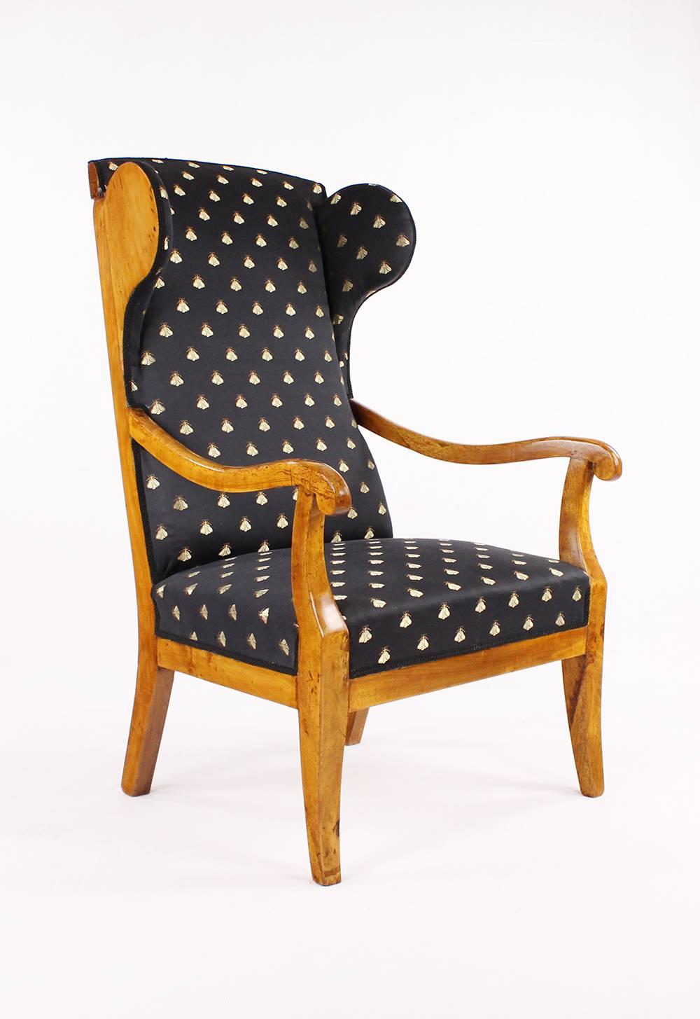 Polished Early 19th Century Biedermeier Period-Ear Forecastle Armchair, Walnut-Tree