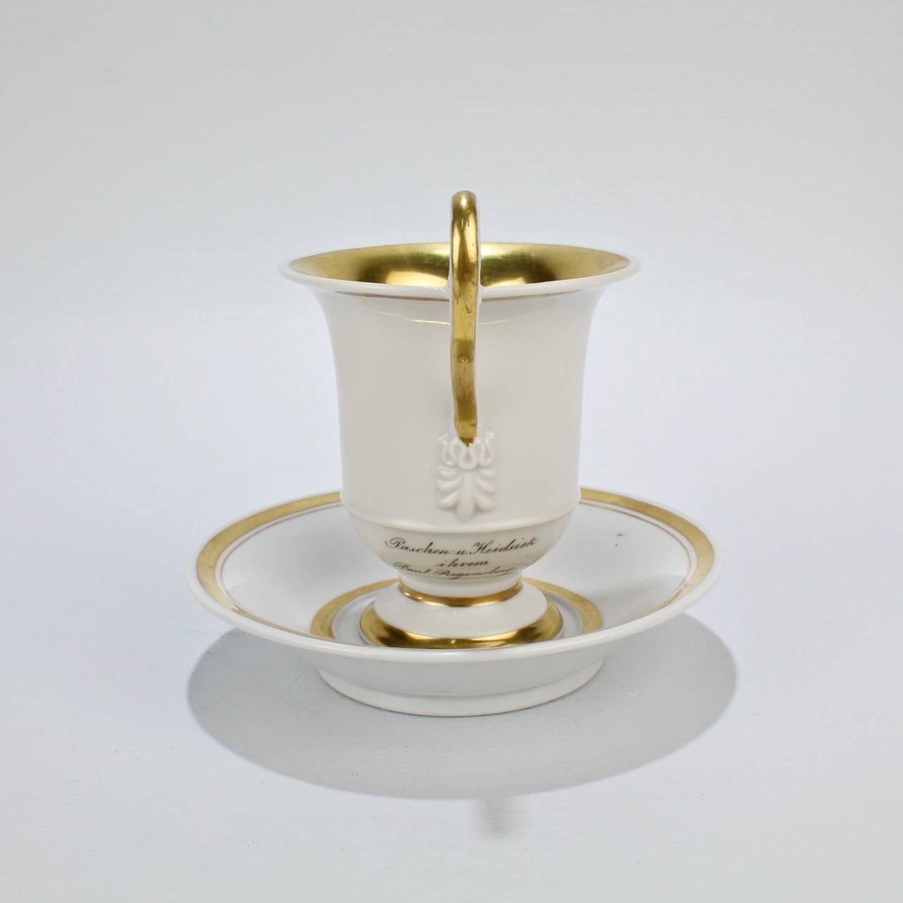 German Early 19th Century Biedermeier Period Topographical Porcelain Cup and Saucer For Sale