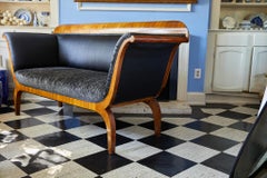 Early 19th Century Biedermeier Sofa of Cherry in Black Horsehair Fabric
