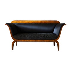 Early 19th Century Biedermeier Sofa of Cherry in Black Horsehair Fabric