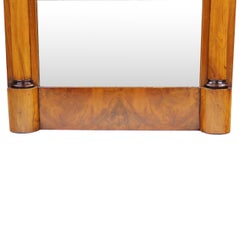 Biedermeier Wall Mirror, Walnut Veneer, Pillar Design, Germany, 1820s