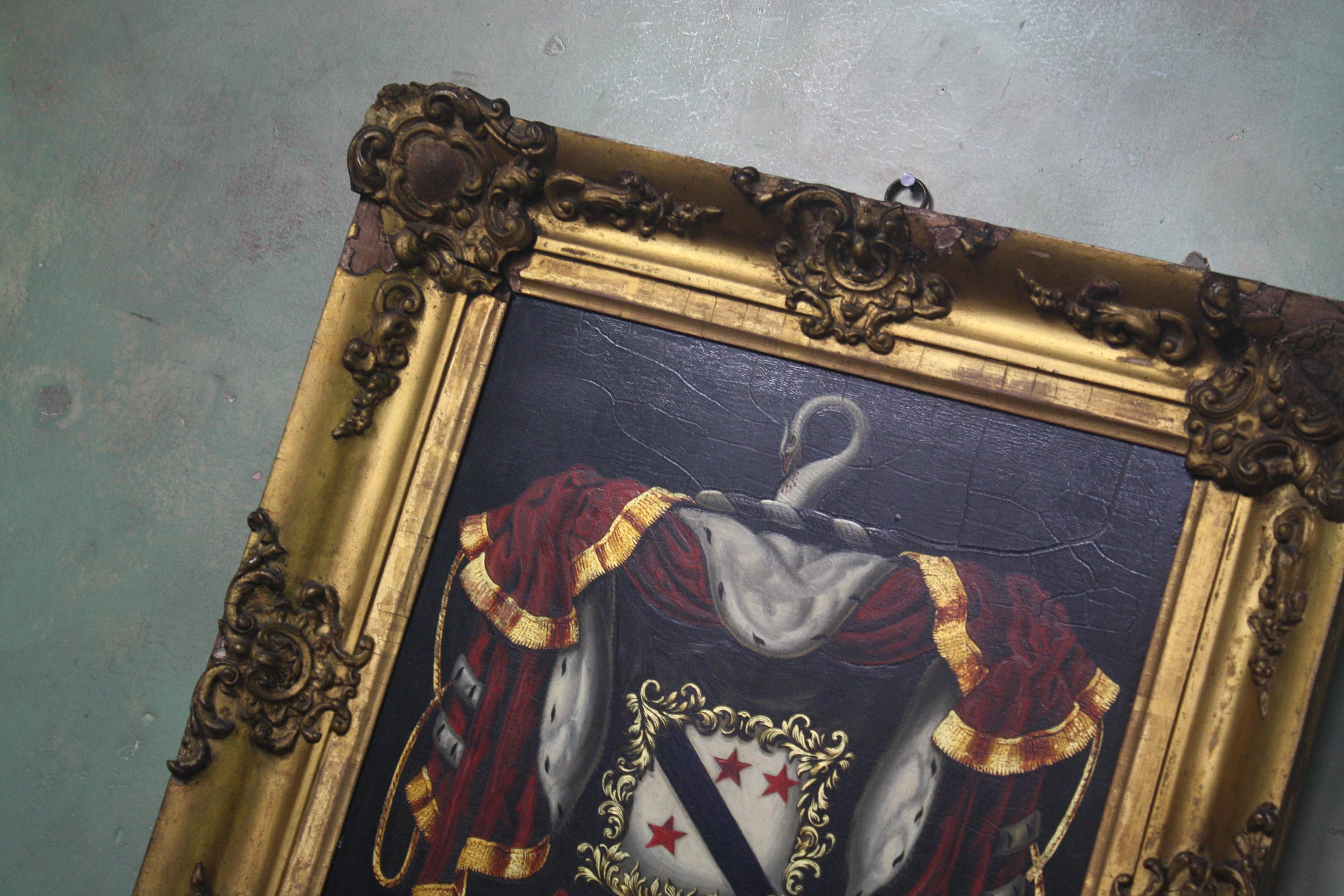 Scottish Early 19th Century Biggar Family Crest, Oil on Board Large Armorial Coach Panel