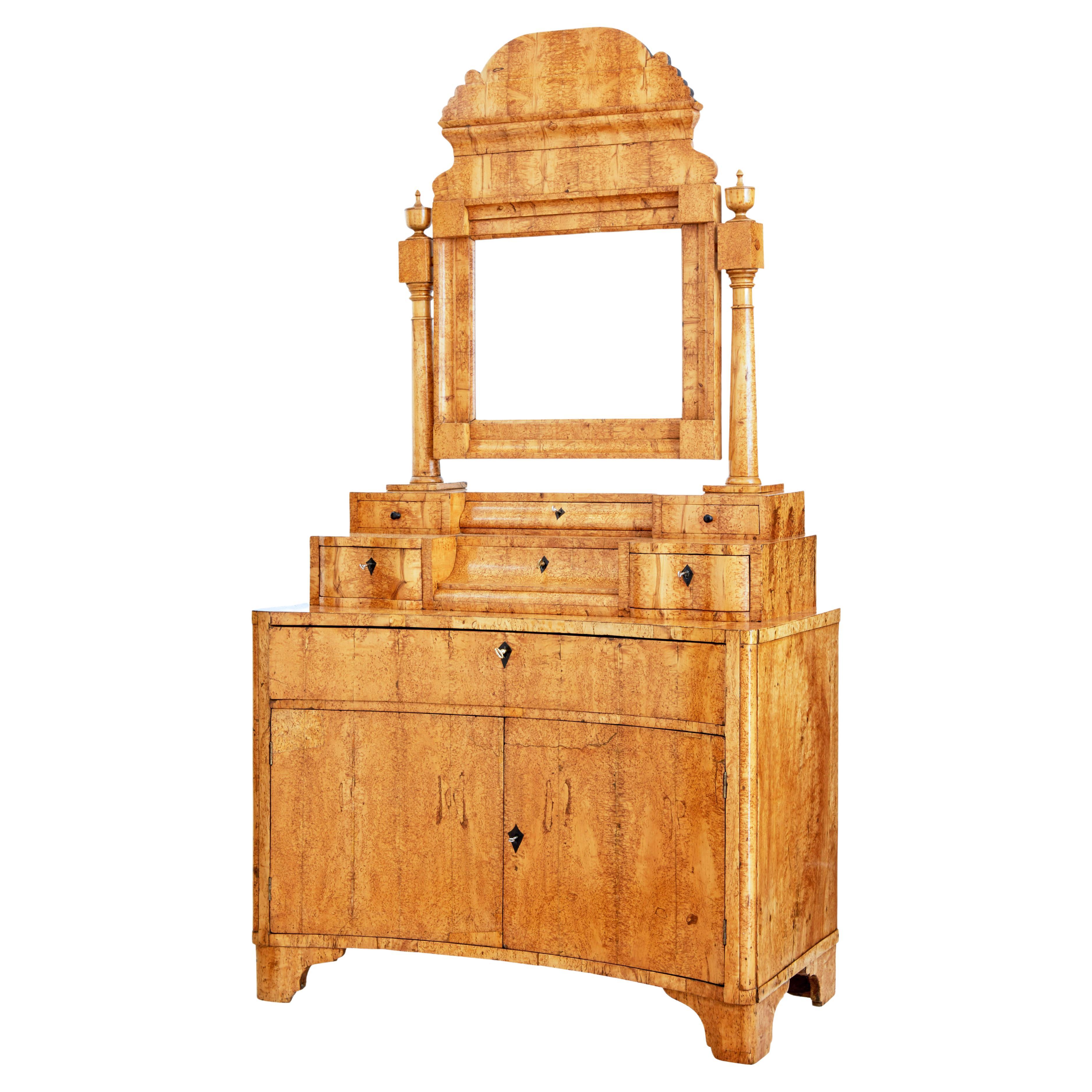 Early 19th century birch biedermeier vanity dressing cabinet