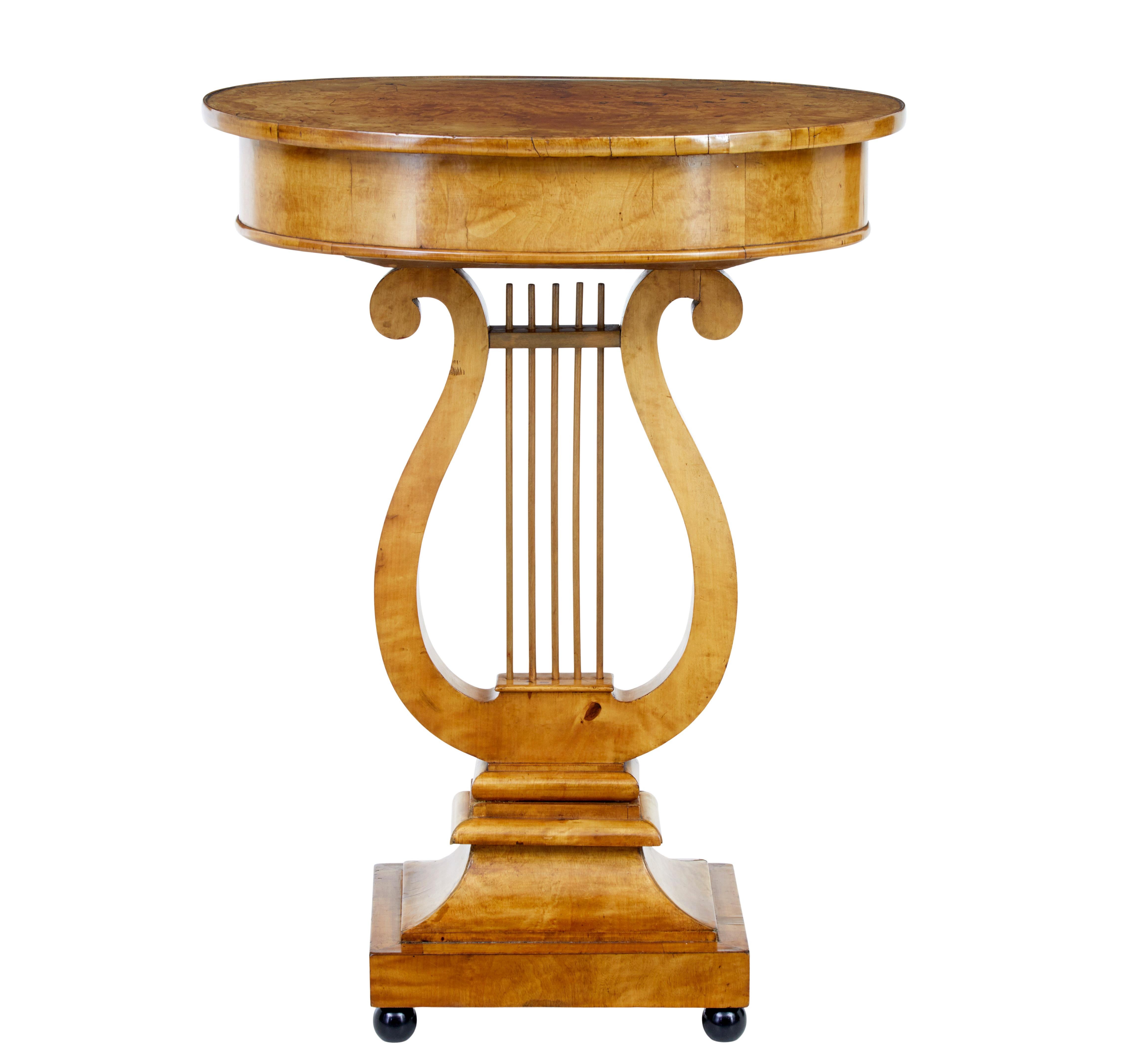 Hand-Crafted Early 19th Century Birch Empire Lyre Form Side Table For Sale