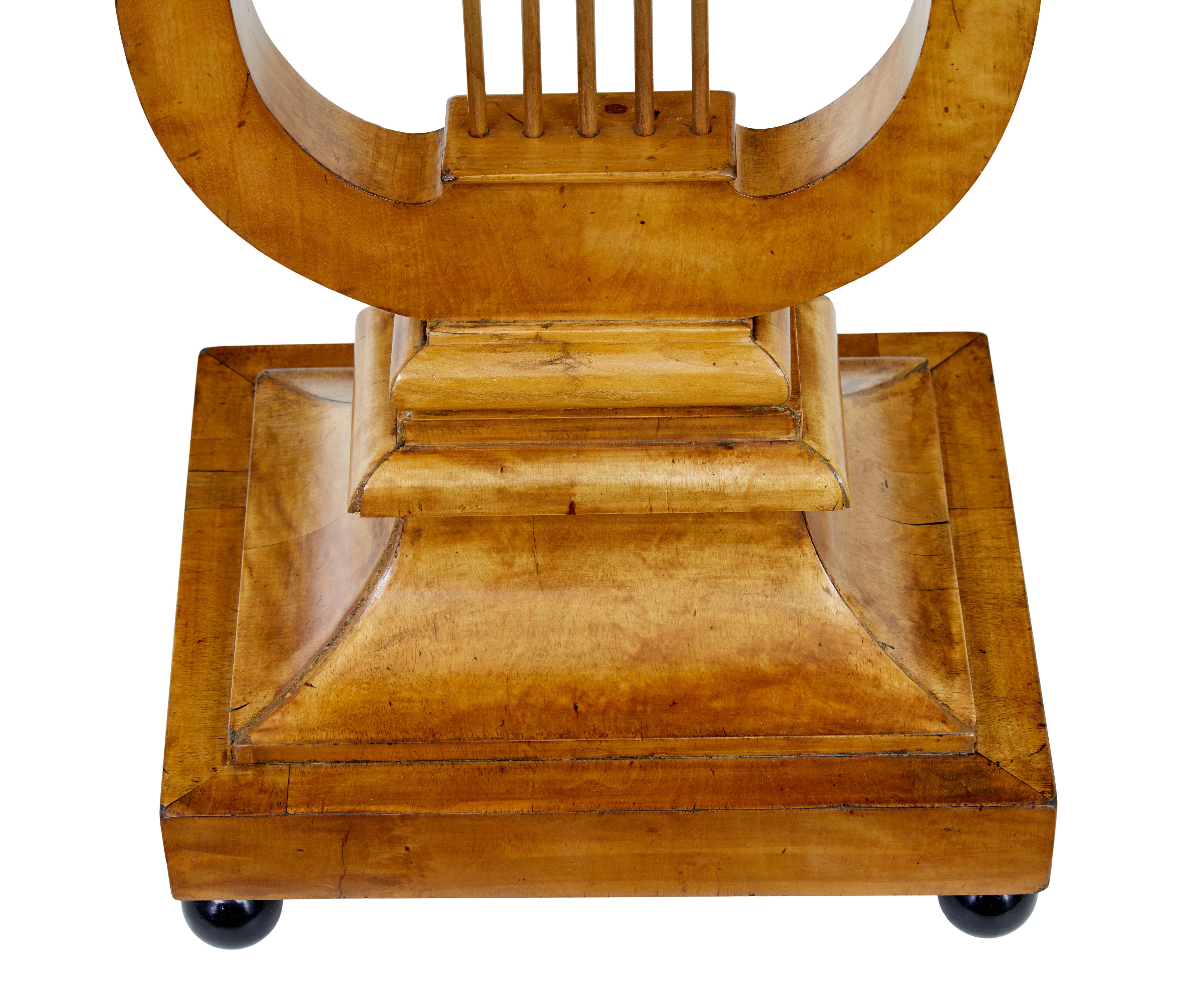 Early 19th Century Birch Empire Lyre Form Side Table For Sale 1