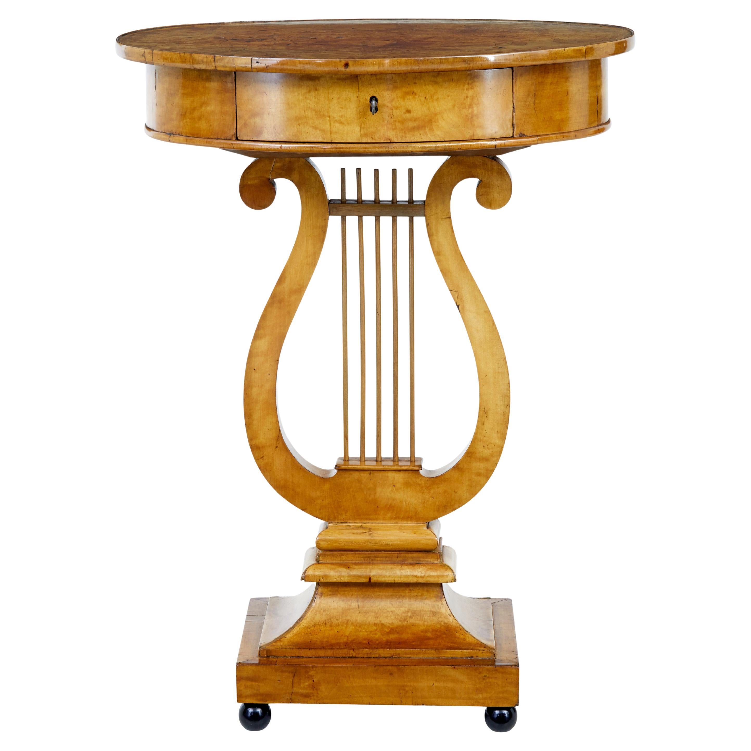 Early 19th Century Birch Empire Lyre Form Side Table For Sale