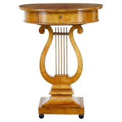Early 19th Century Birch Empire Lyre Form Side Table