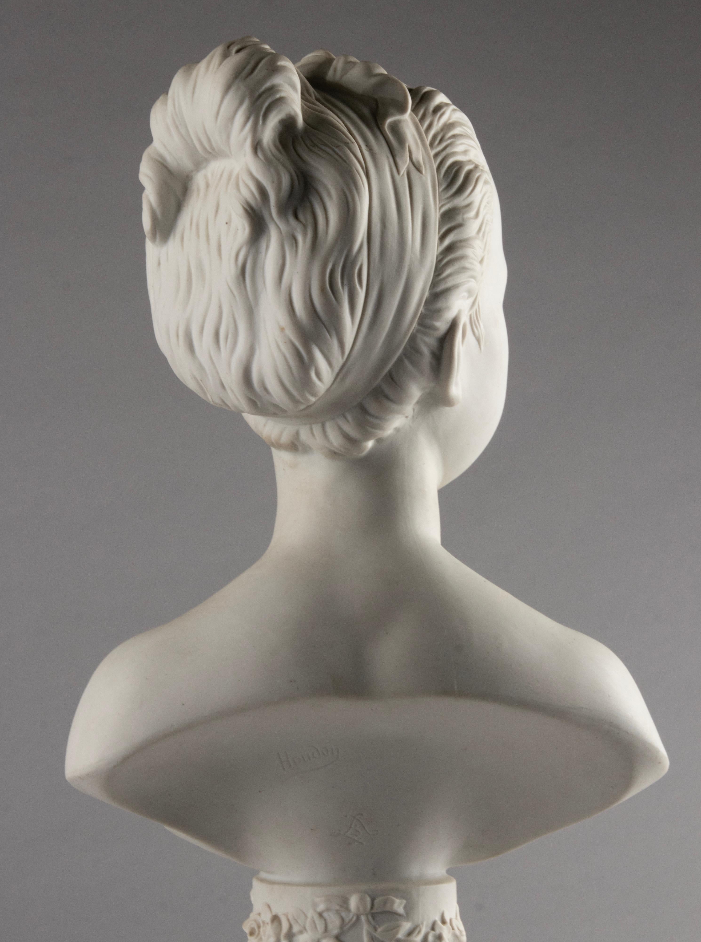Porcelain Early 19th Century Biscuit Bust of Louise Brongniart After Houdon Made by Sèvres For Sale