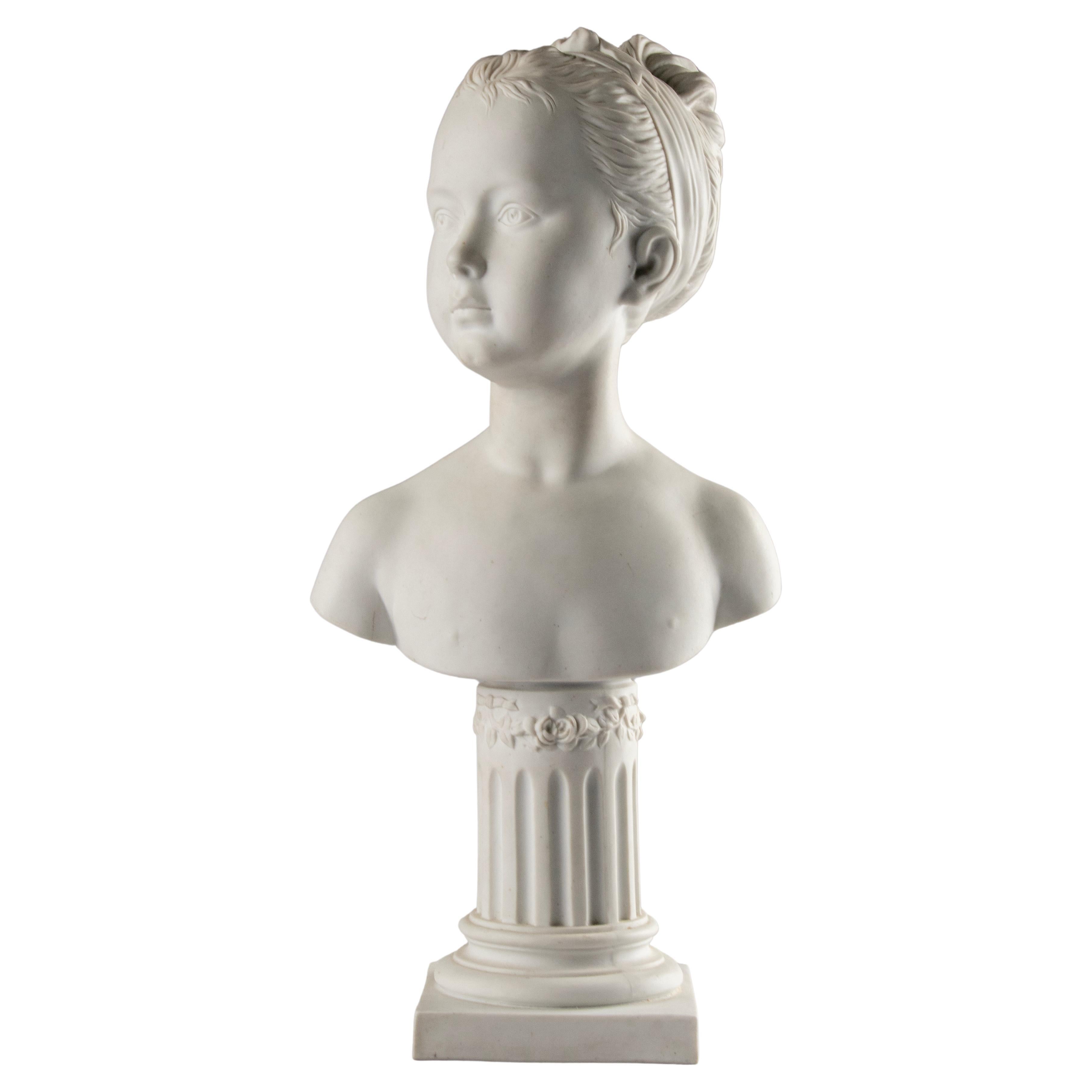 Early 19th Century Biscuit Bust of Louise Brongniart After Houdon Made by Sèvres For Sale