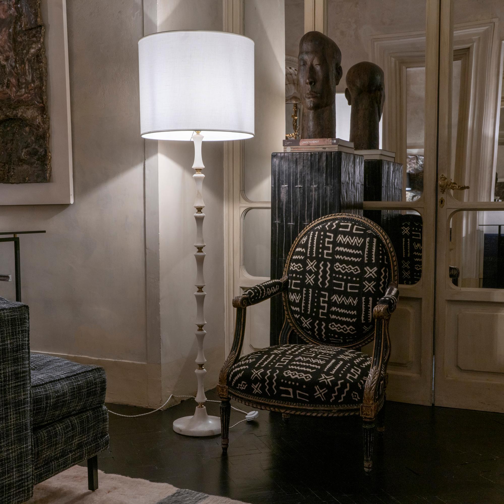 Early 19th Century Black and Gilded Armchair Black and White Ethnic Fabric 6