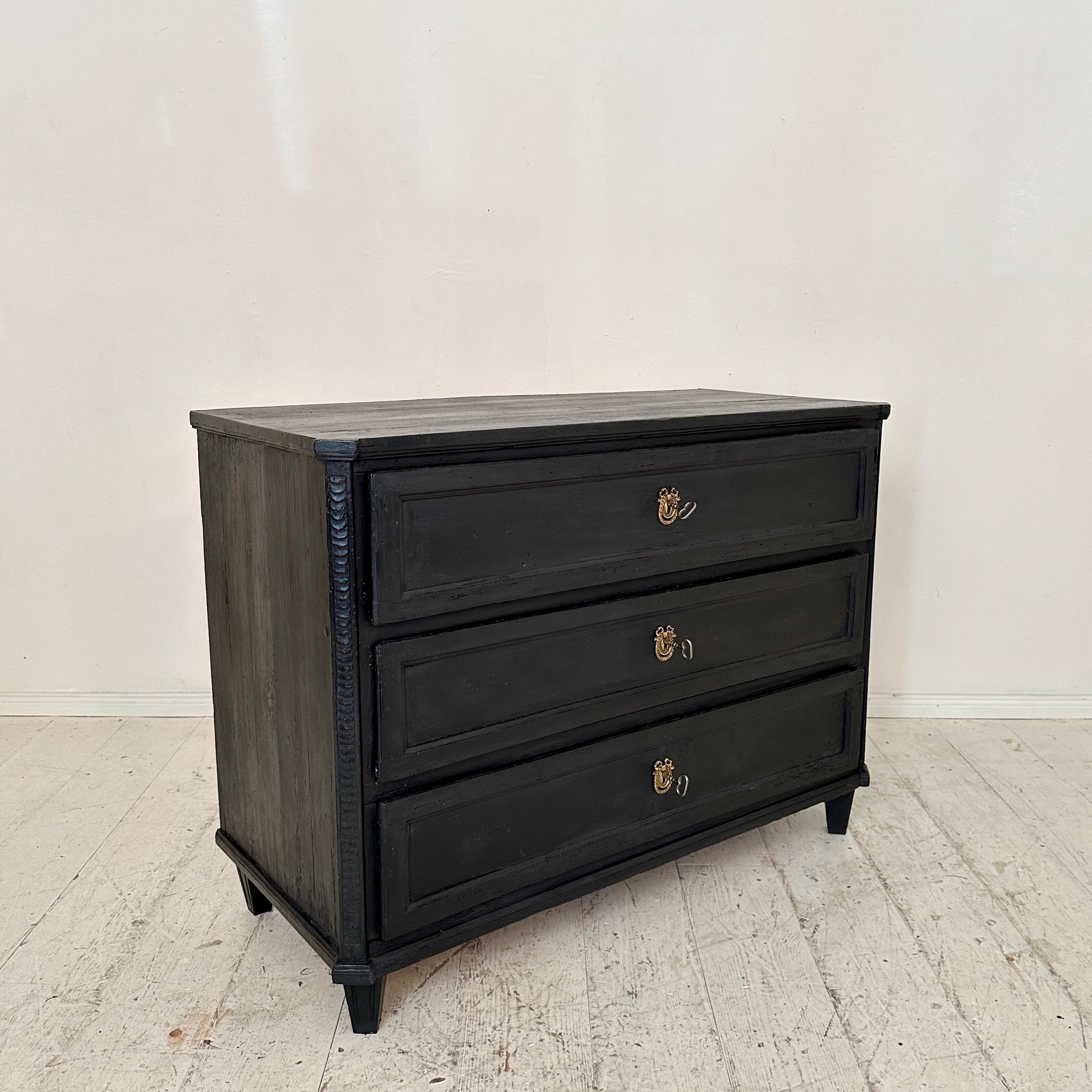 Early 19th Century Black Empire Chest of Drawers with 3 Drawers, around 1800 For Sale 5