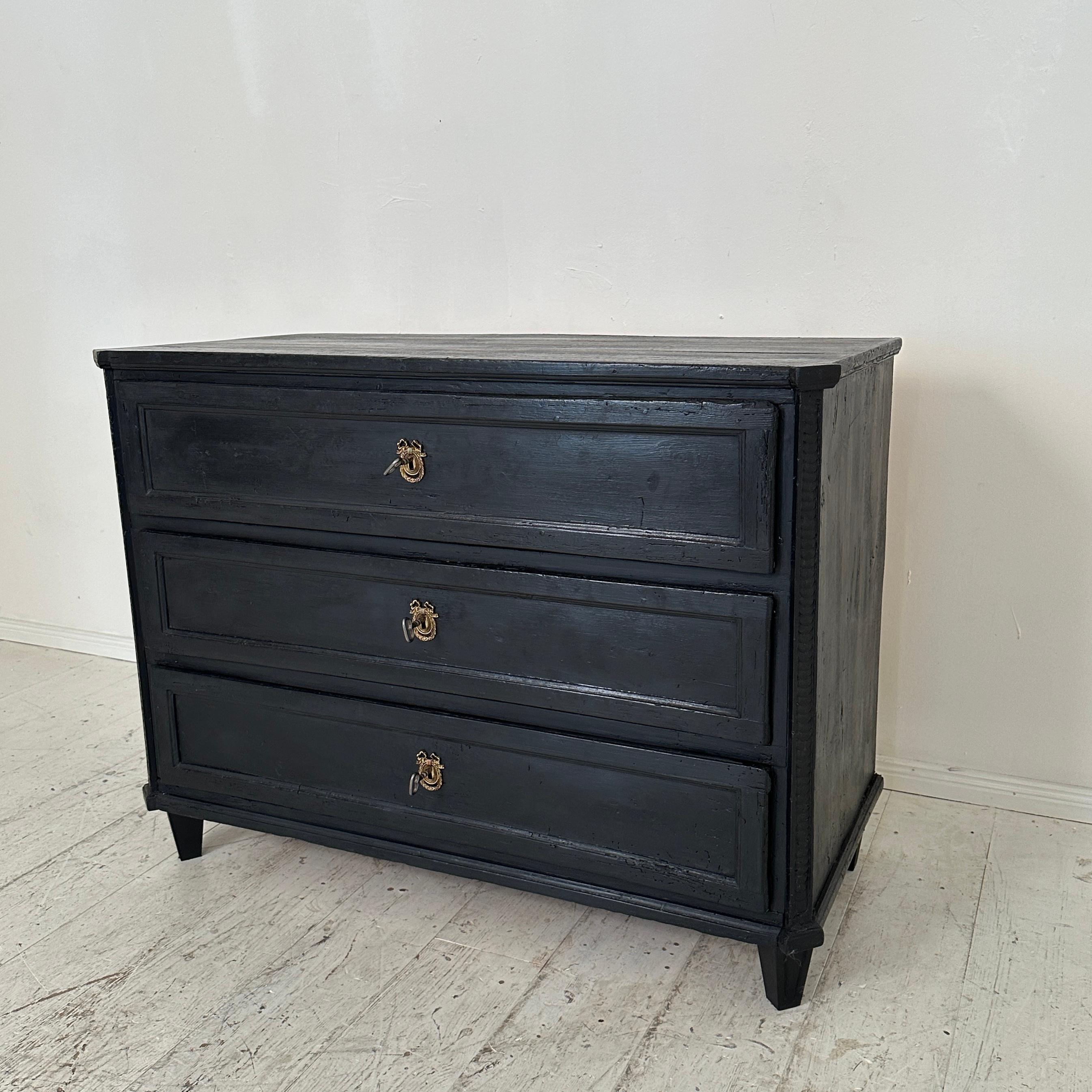 German Early 19th Century Black Empire Chest of Drawers with 3 Drawers, around 1800 For Sale