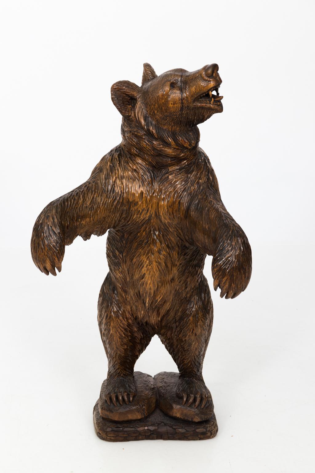 Wood Early 19th Century Black Forest Carved Bear with Basket