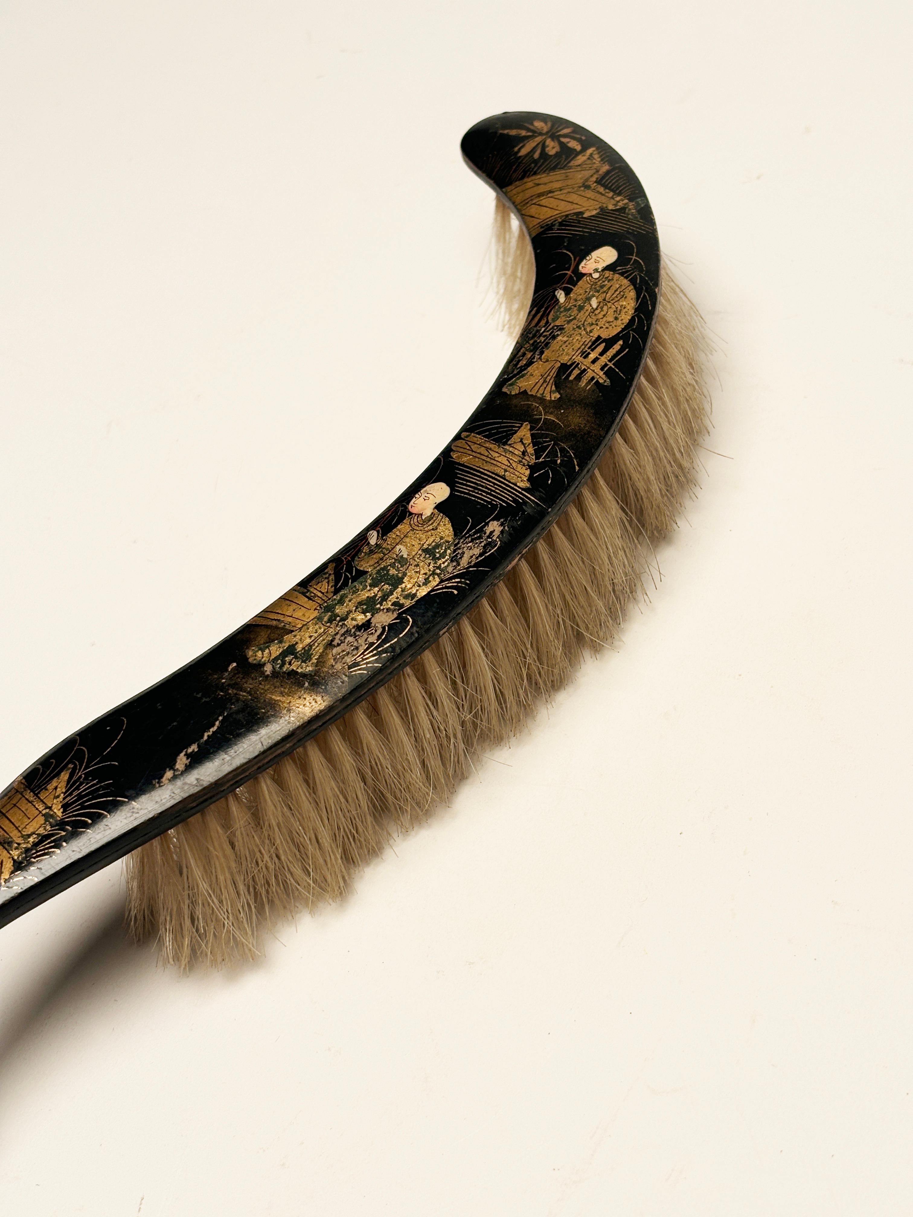 Napoleon III Early 19th Century Black Lacquer Chinese Crumb Brush For Sale